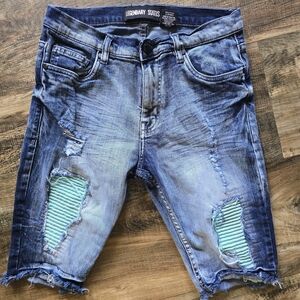 Men's Distressed Blue Denim Shorts
